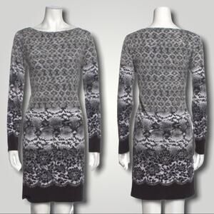 MICHAEL MICHAEL KORS LS SNAKESKIN PRINT MINI DRESS BLACK GRAY WHITE - M